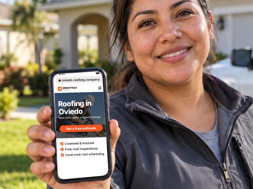 oviedo.roofing.company open in a phone browser